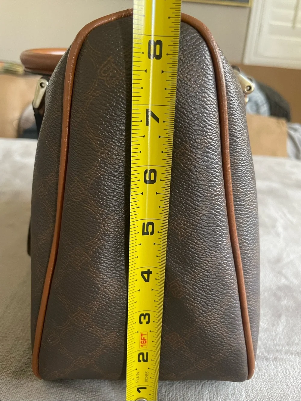 Vintage Bally Monogram Boston Bag Brown Leather Trim Made in Italy